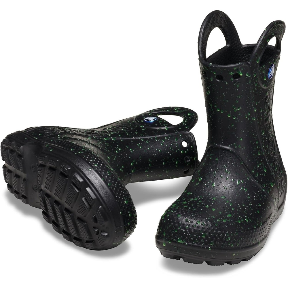 image:imageCrocs Kids Handle It Rain Boots  Waterproof Slip On Shoes  Kids Rain BootsBlack Glow in the Dark