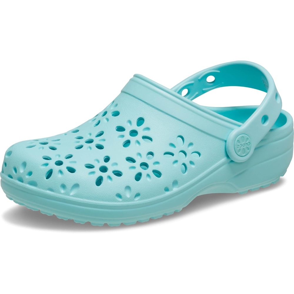 image:imageCrocs UnisexChild Classic Clogs with Floral Cut Out Design Kids and Toddler ShoesAquamarine