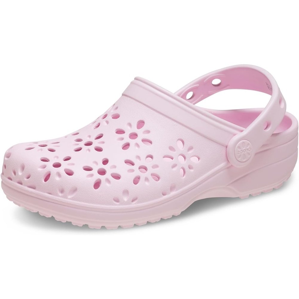 image:imageCrocs UnisexChild Classic Clogs with Floral Cut Out Design Kids and Toddler ShoesPink Milk