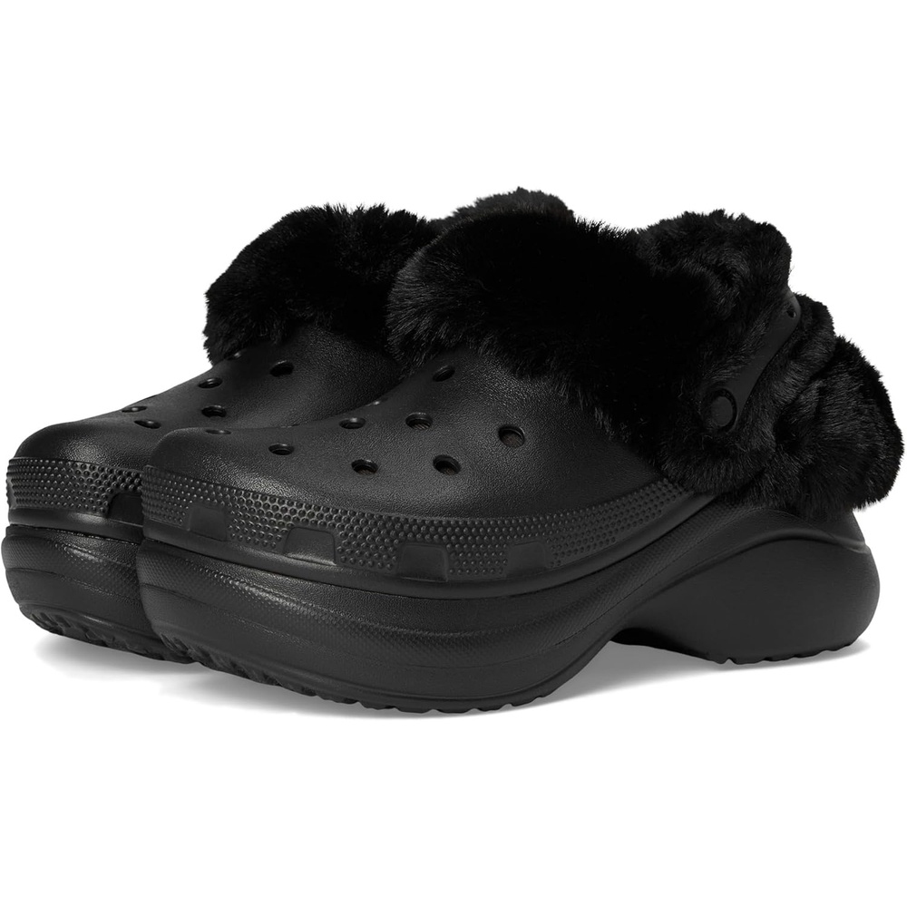 image:imageCrocs Womens Bae Lined Clogs Fuzzy Platform SlippersBlack