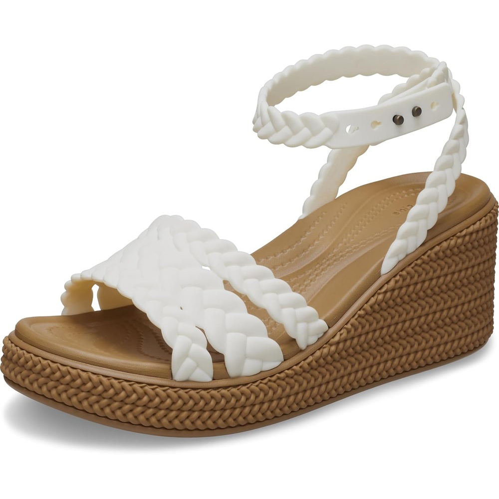 image:imageCrocs Womens Brooklyn Ankle Strap WedgesChalk