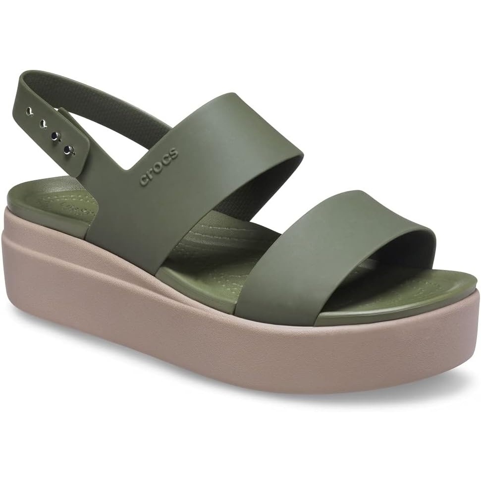 image:imageCrocs Womens Brooklyn Low Wedge SandalsArmy GreenMushroom