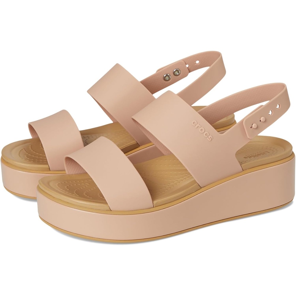 image:imageCrocs Womens Brooklyn Low Wedge SandalsPink CaramelTan