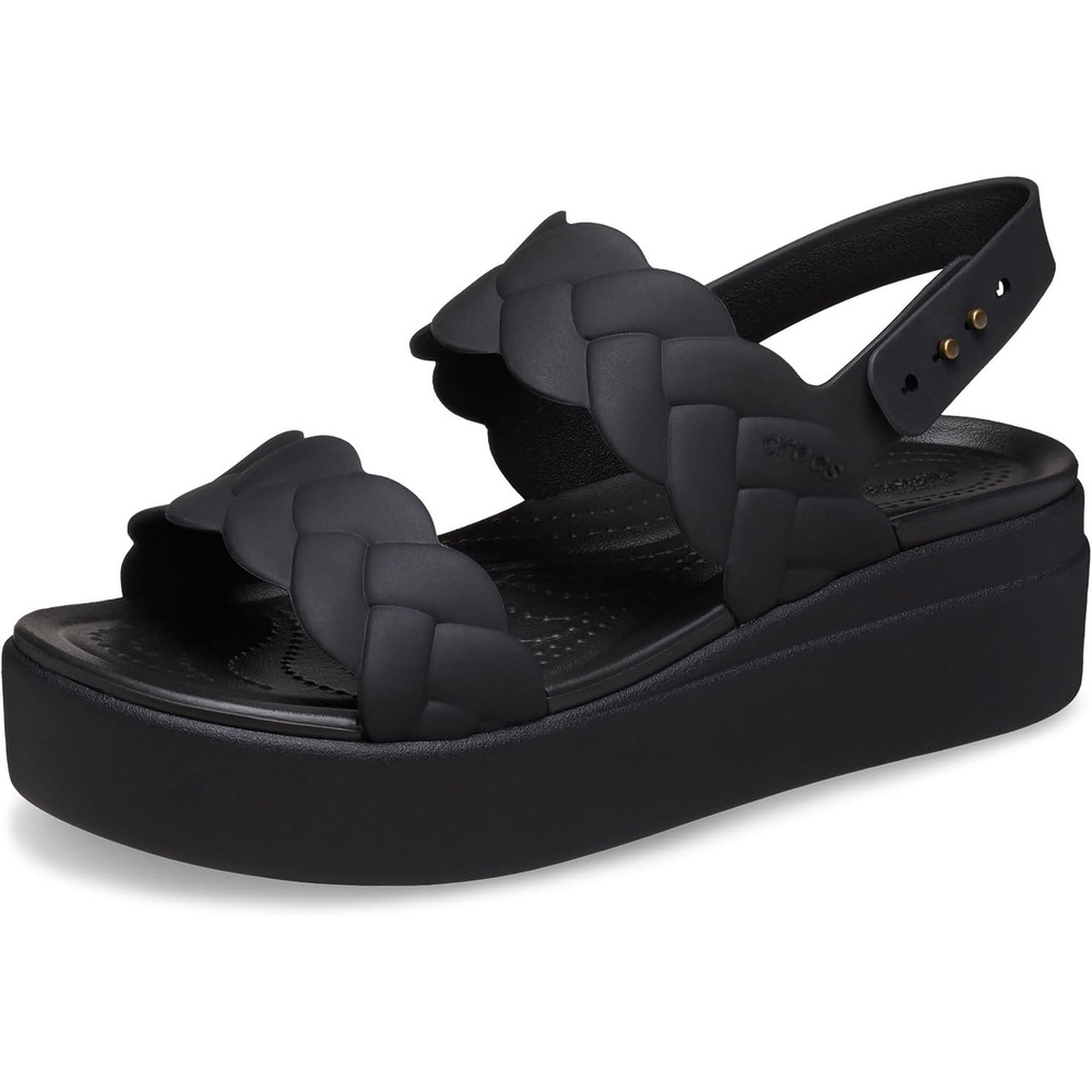 image:imageCrocs Womens Brooklyn Woven Low Wedge SandalsBlack Woven