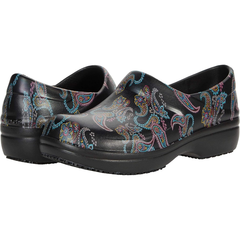 image:imageCrocs Womens Neria Pro II Work Clogs Enclosed Toe Slip Resistant All Day ComfortPaisley FloralBlack