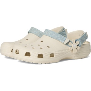 Crocs Kids Classic Denim Floral Backstrap Clogs (Little Kid/Big Kid)(Summit White)