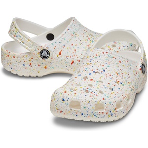 Crocs Kids’ Classic Seasonal Graphic Clogs(White/Multi Paint Splatter)