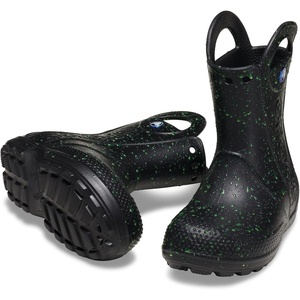 Crocs Kids’ Handle It Rain Boots | Waterproof Slip On Shoes | Kids’ Rain Boots(Black Glow in the Dark)
