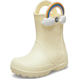 Crocs Kids’ Handle It Rain Boots | Waterproof Slip On Shoes | Kids’ Rain Boots(Buttercream/Rainbow)