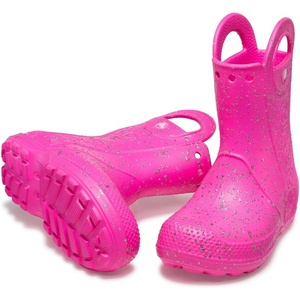 Crocs Kids’ Handle It Rain Boots | Waterproof Slip On Shoes | Kids’ Rain Boots(Pink Crush Glitter)