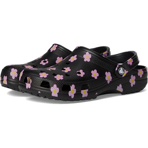 Crocs Unisex-Adult Classic Clog – Seasonal Graphic(Black/Flowers)