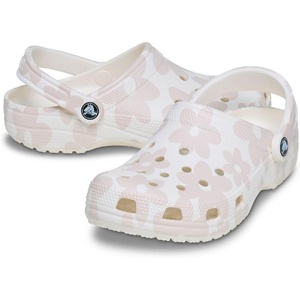 Crocs Unisex-Adult Classic Clog – Seasonal Graphic(Chalk/Multi Petals)