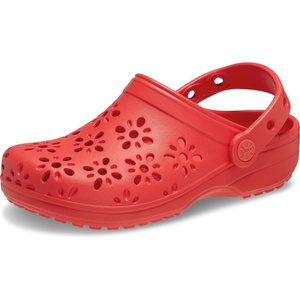 Crocs Unisex-Child Classic Clogs with Floral Cut Out Design, Kids and Toddler Shoes(Cherry Red)
