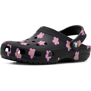 Crocs Unisex-Child Classic Graphic Clog(Black/Flowers)