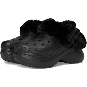 Crocs Women’s Bae Lined Clogs, Fuzzy Platform Slippers(Black)