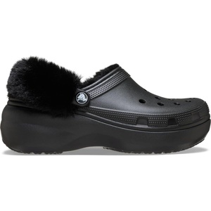 Crocs Women’s Classic Platform Fuzz Lined Clogs, Fuzzy Slippers(Black)