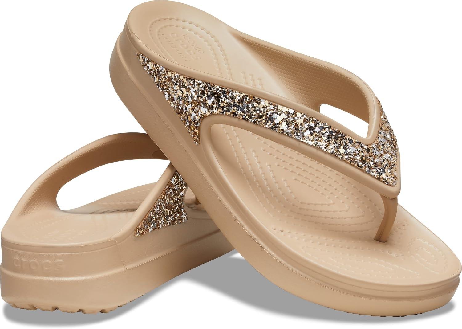 image:imageCrocs Sloane Embellished Wedge Flip Flops Sandals for WomenGold Glitter