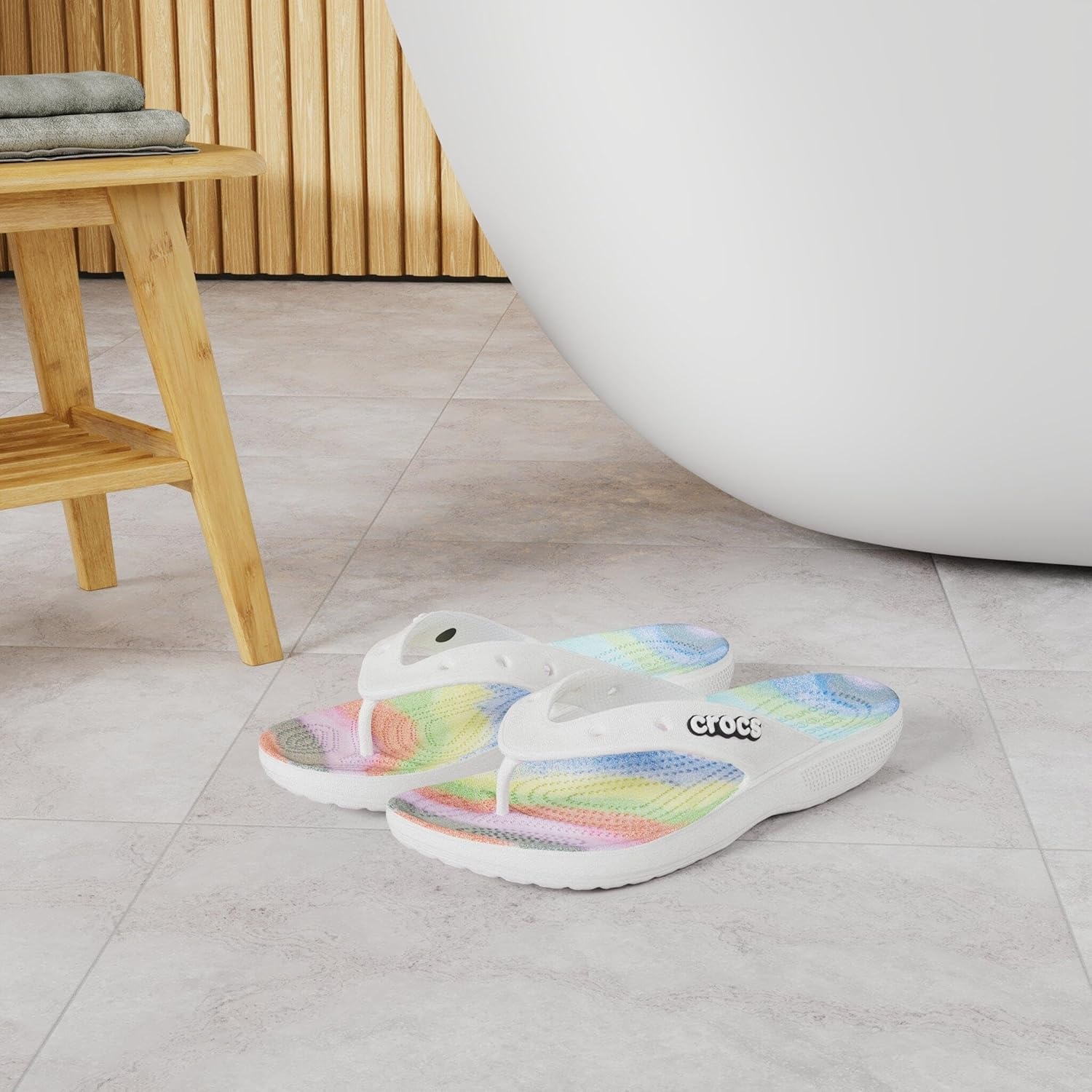 image:imageCrocs Unisexs Classic Flip FlopsWhiteMulti