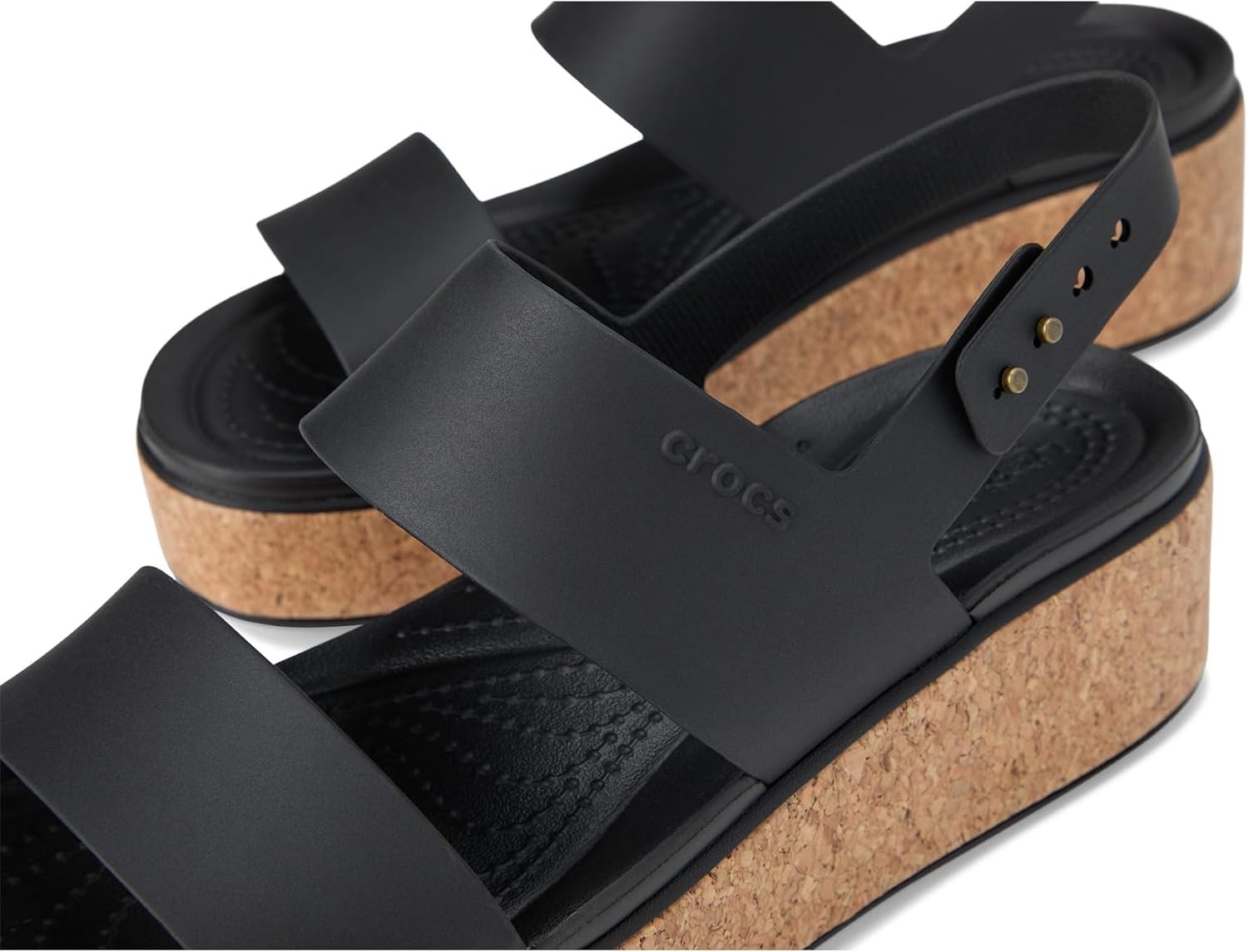 image:imageCrocs Womens Brooklyn Cork Low WedgeBlackBlack