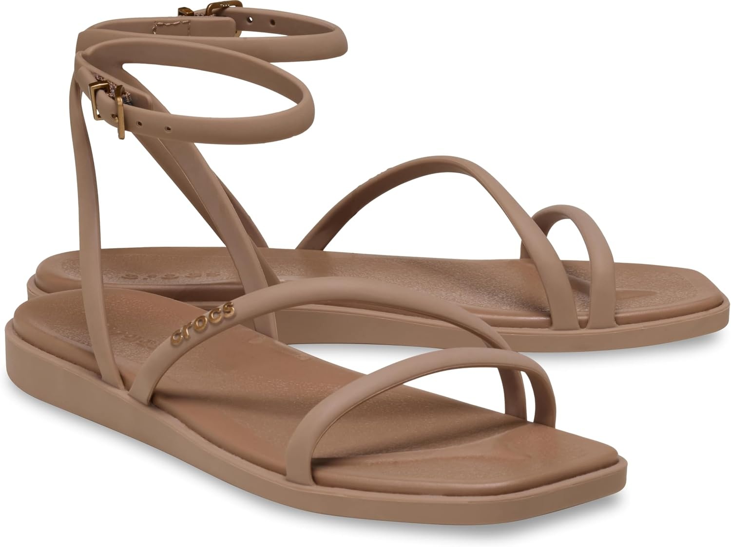 image:imageCrocs Womens Miami Ankle Strap Sandals Adjustable Heel Strap 360 Degree Comfort Croslite Foam FootbedMilk Chocolate