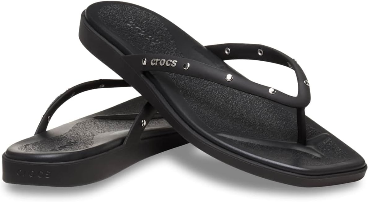 image:imageCrocs Womens Miami Flip Flops Square Toe Flat 360 Degree Comfort Croslite Foam FootbedBlack Studs