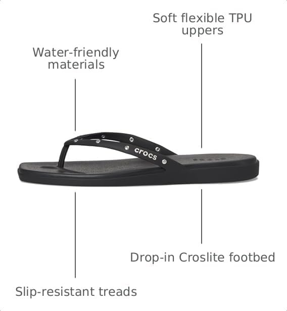 image:imageCrocs Womens Miami Flip Flops Square Toe Flat 360 Degree Comfort Croslite Foam FootbedBlack Studs