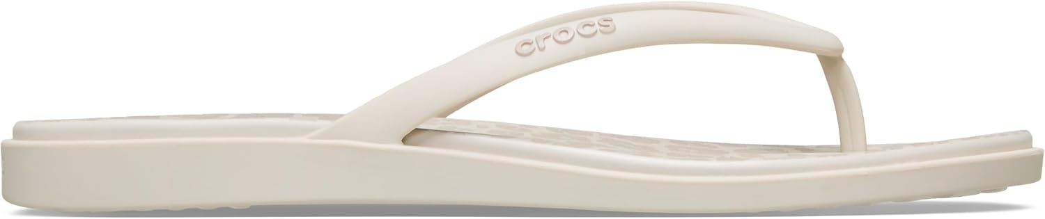 image:imageCrocs Womens Miami Round Toe Flip Flops Flexible Straps 360 Degree Comfort Croslite Foam FootbedAlmond TintLeopard