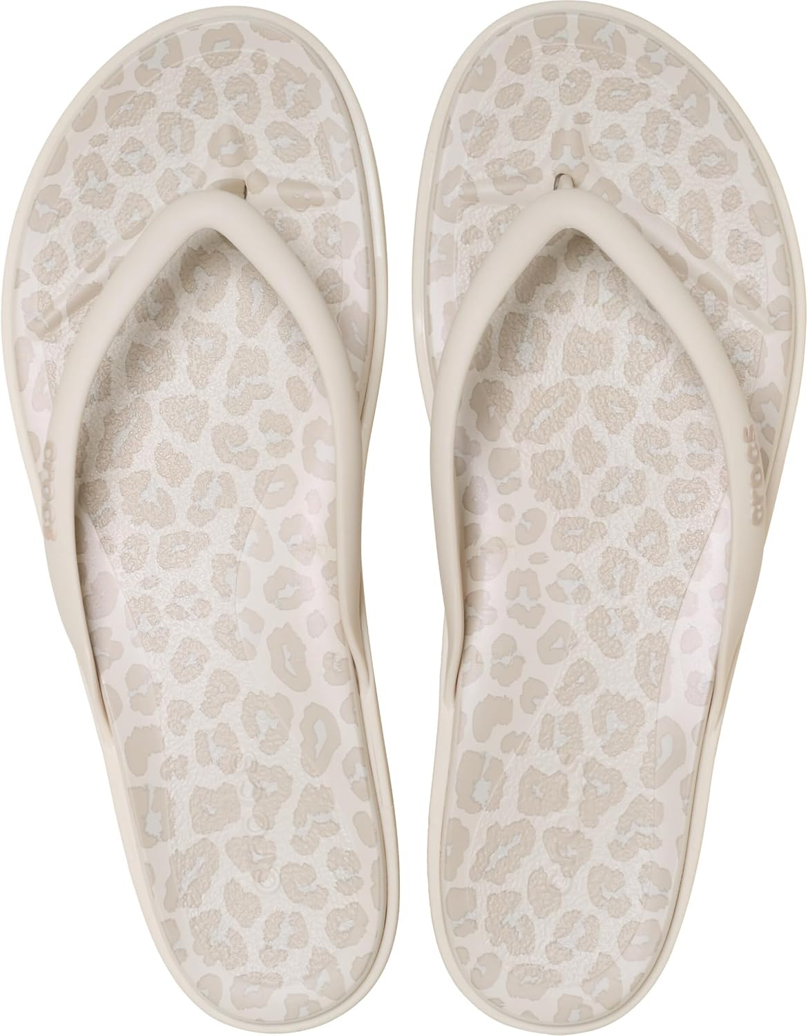 image:imageCrocs Womens Miami Round Toe Flip Flops Flexible Straps 360 Degree Comfort Croslite Foam FootbedAlmond TintLeopard