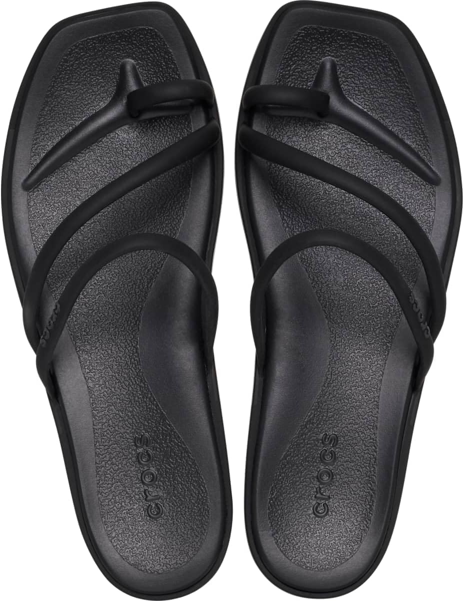 image:imageCrocs Womens Miami Toe Loop Sandals Square Toe Flat Flexible Straps Croslite Foam FootbedBlack