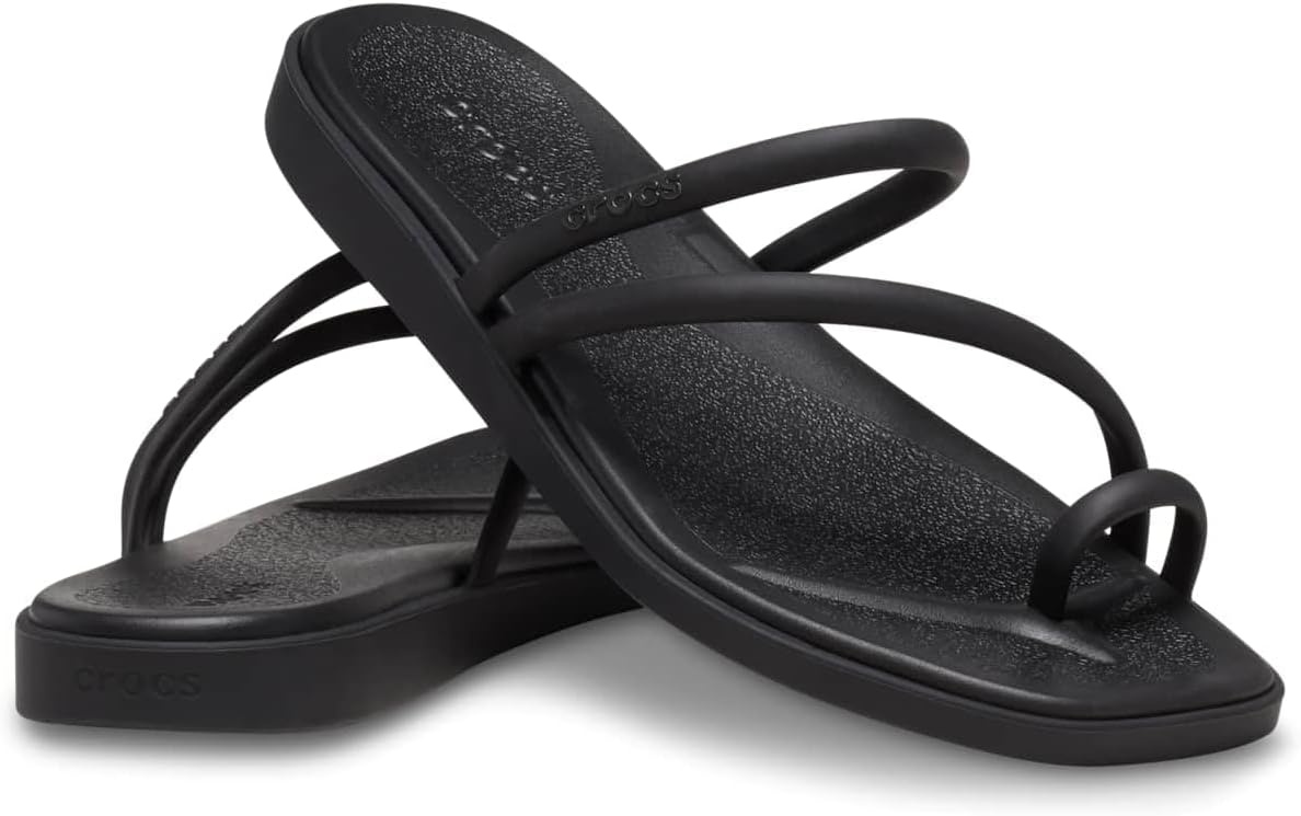 image:imageCrocs Womens Miami Toe Loop Sandals Square Toe Flat Flexible Straps Croslite Foam FootbedBlack