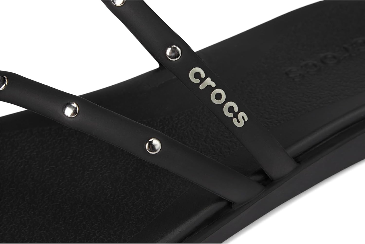 image:imageCrocs Womens Miami Toe Loop Sandals Square Toe Flat Flexible Straps Croslite Foam FootbedBlack Studs