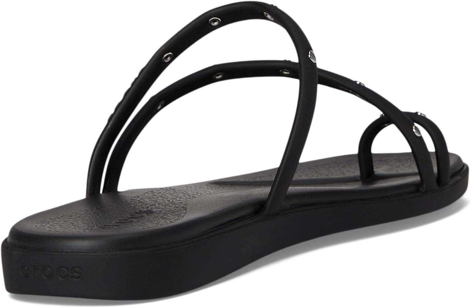 image:imageCrocs Womens Miami Toe Loop Sandals Square Toe Flat Flexible Straps Croslite Foam FootbedBlack Studs