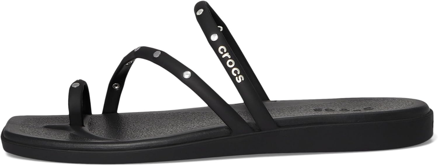 image:imageCrocs Womens Miami Toe Loop Sandals Square Toe Flat Flexible Straps Croslite Foam FootbedBlack Studs