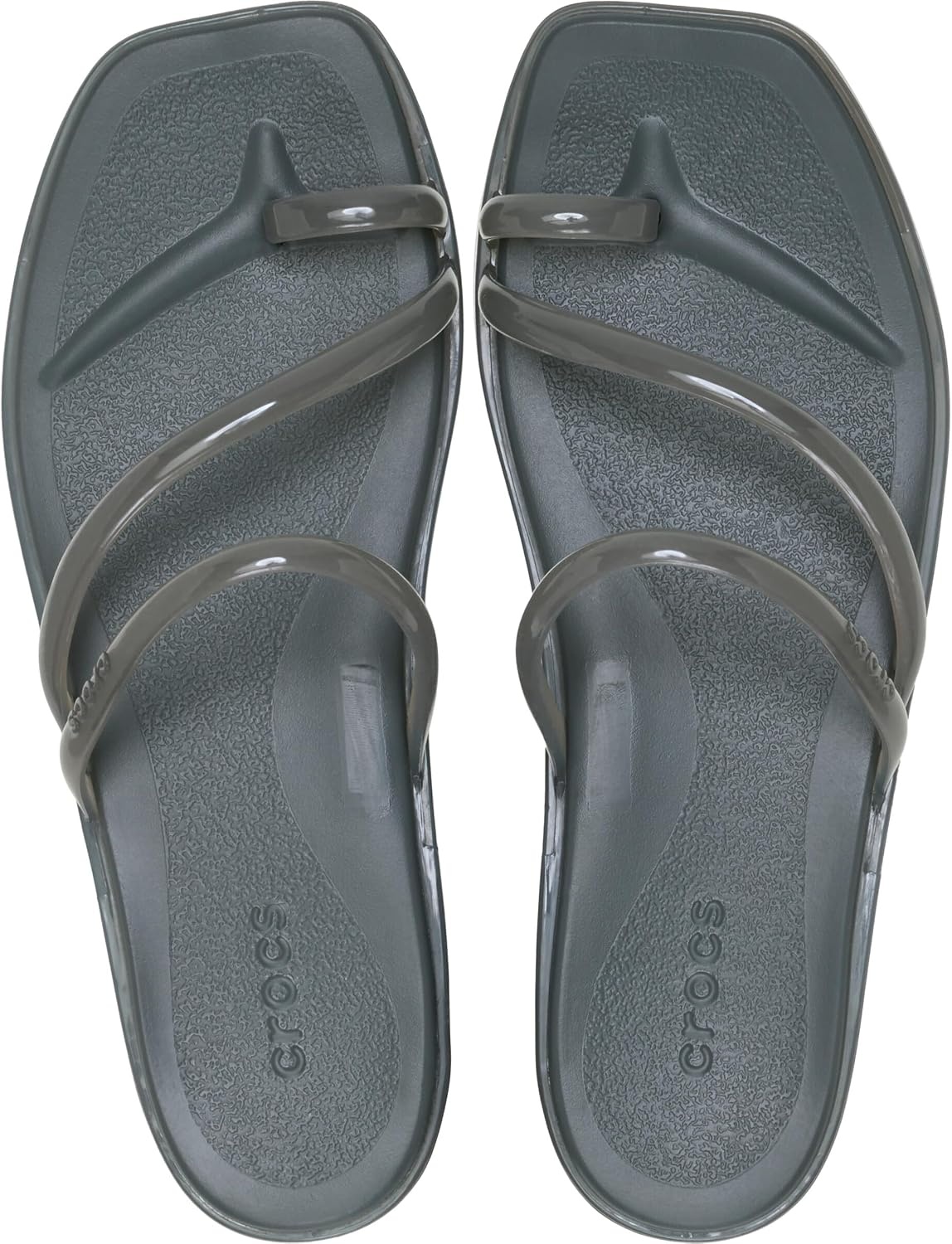 image:imageCrocs Womens Miami Toe Loop Sandals Square Toe Flat Flexible Straps Croslite Foam FootbedCarbon Jelly