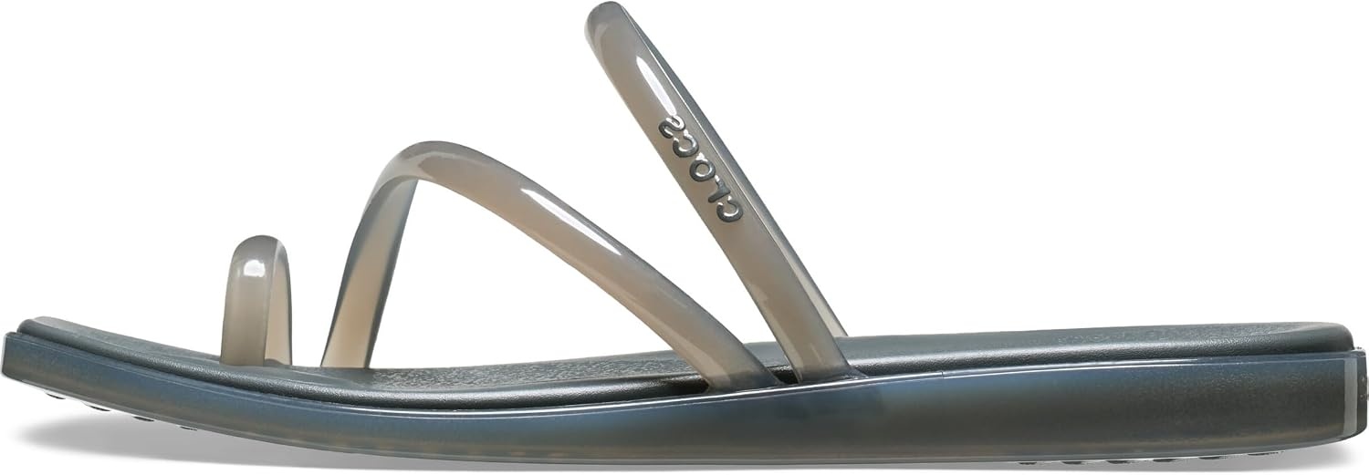 image:imageCrocs Womens Miami Toe Loop Sandals Square Toe Flat Flexible Straps Croslite Foam FootbedCarbon Jelly
