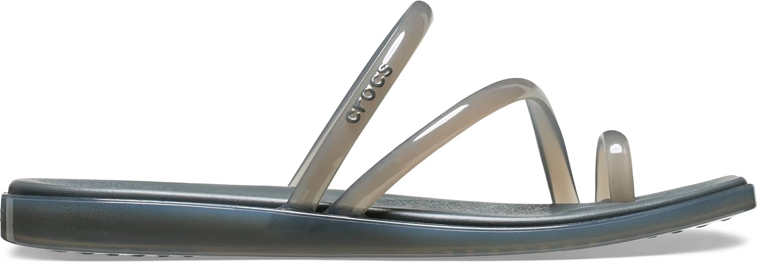 image:imageCrocs Womens Miami Toe Loop Sandals Square Toe Flat Flexible Straps Croslite Foam FootbedCarbon Jelly