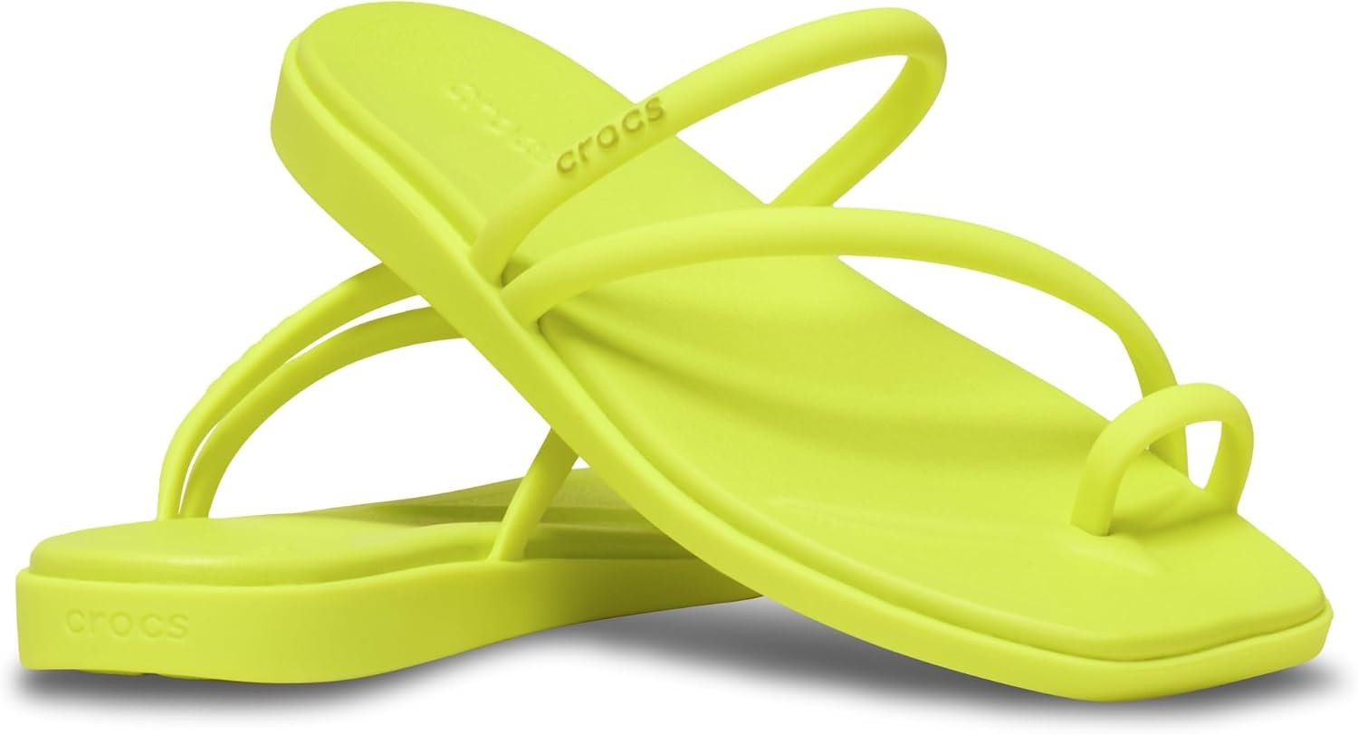 image:imageCrocs Womens Miami Toe Loop Sandals Square Toe Flat Flexible Straps Croslite Foam FootbedCitrus