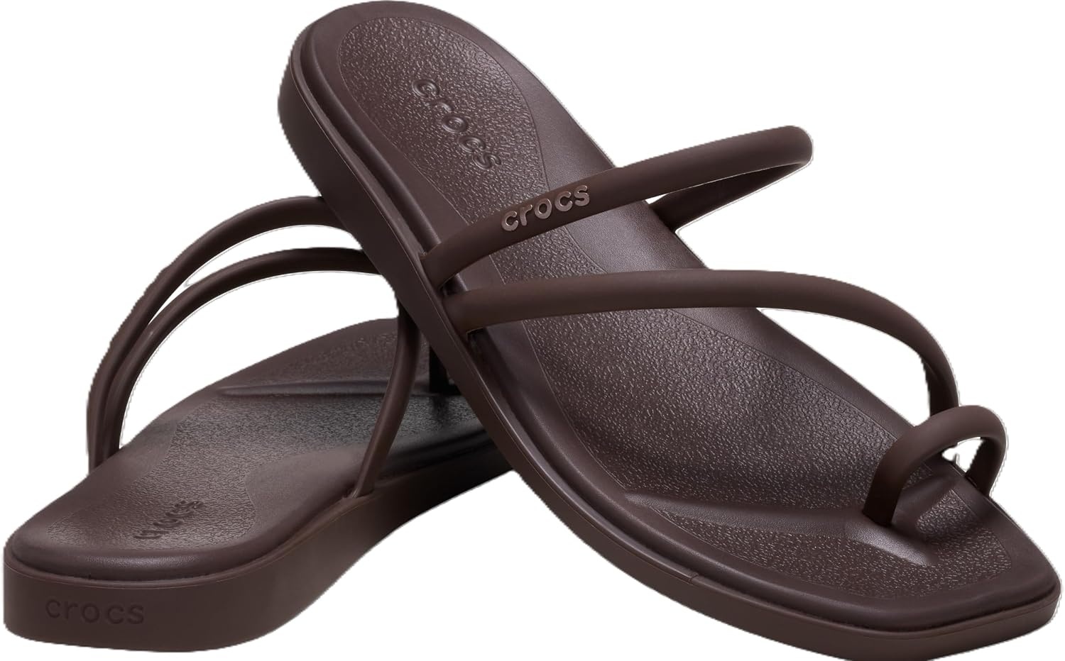 image:imageCrocs Womens Miami Toe Loop Sandals Square Toe Flat Flexible Straps Croslite Foam FootbedCoffee
