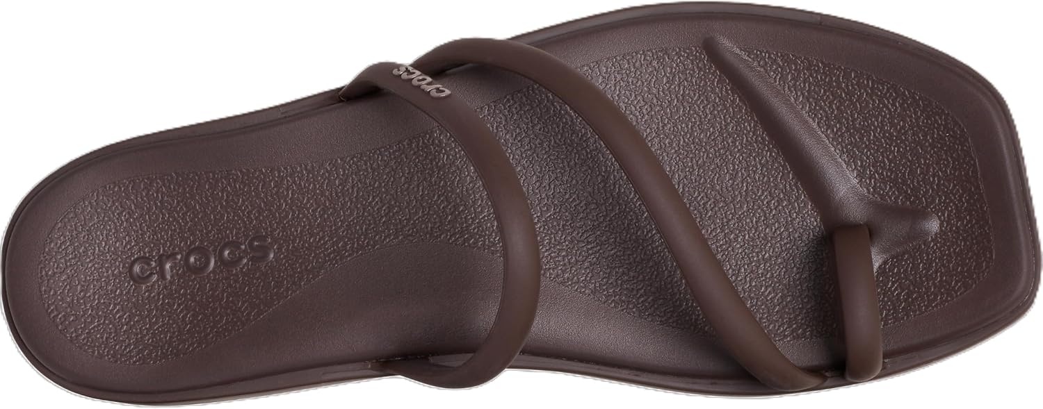 image:imageCrocs Womens Miami Toe Loop Sandals Square Toe Flat Flexible Straps Croslite Foam FootbedCoffee