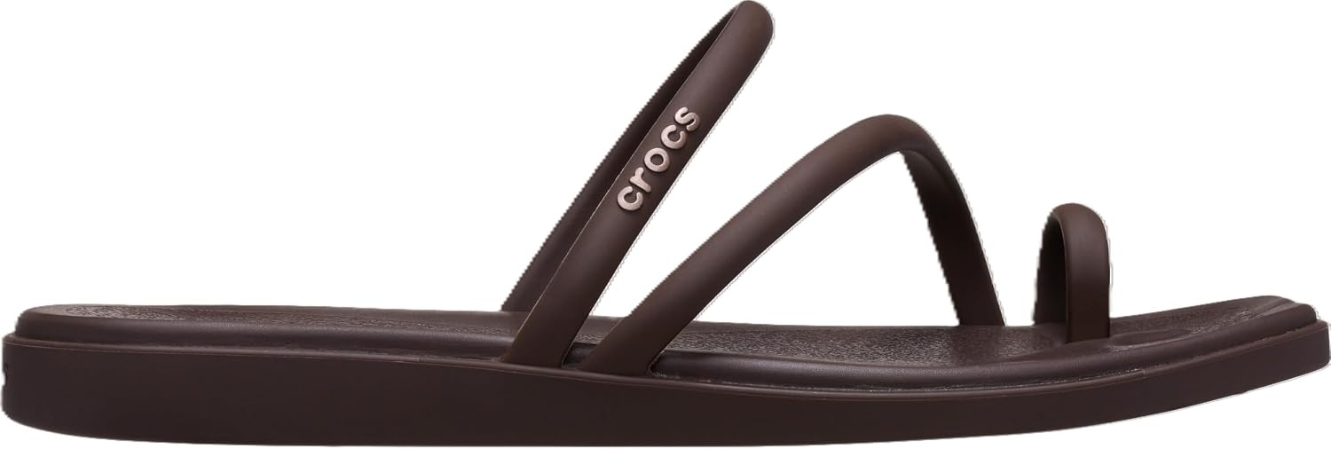 image:imageCrocs Womens Miami Toe Loop Sandals Square Toe Flat Flexible Straps Croslite Foam FootbedCoffee