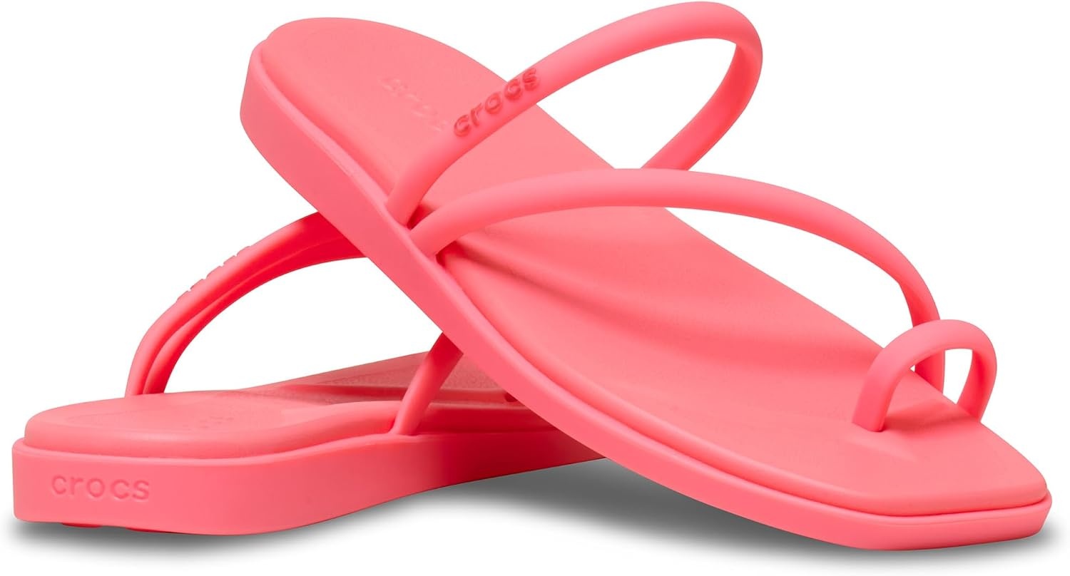 image:imageCrocs Womens Miami Toe Loop Sandals Square Toe Flat Flexible Straps Croslite Foam FootbedGuava