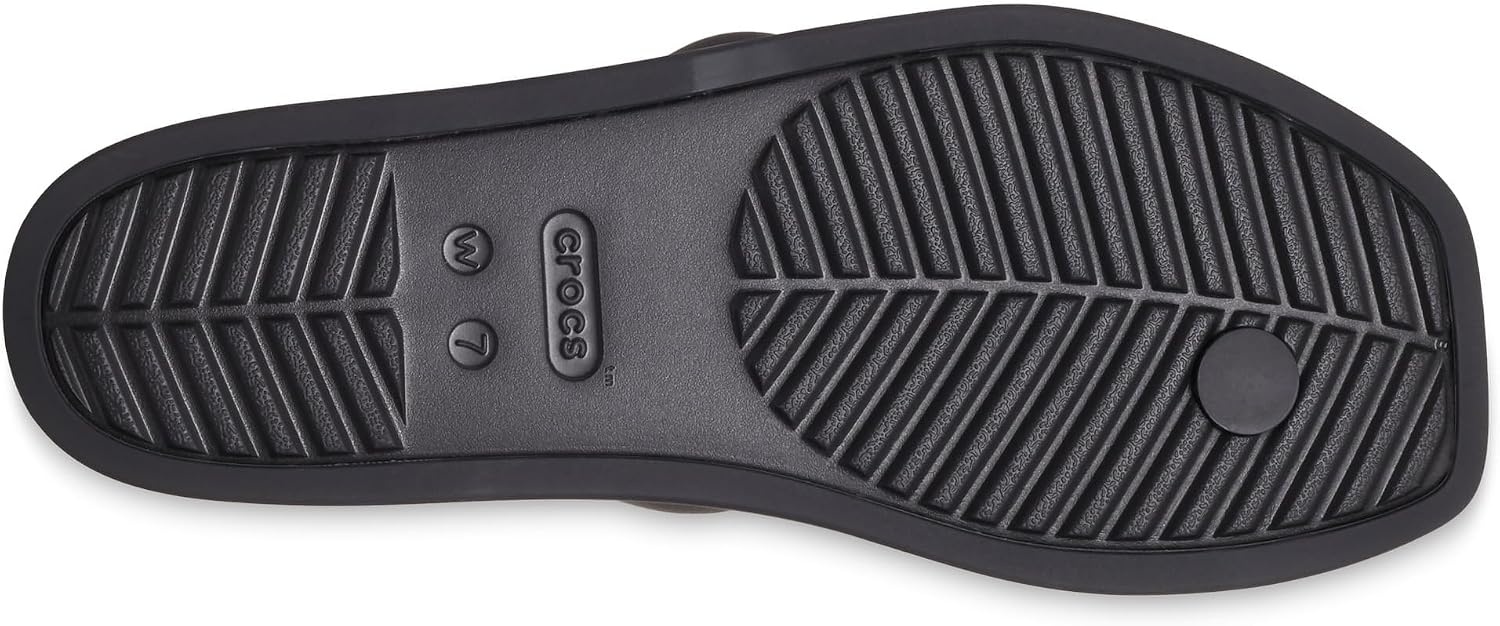 image:imageCrocs Womens Miami Toe Loop Sandals Square Toe Flat Flexible Straps Croslite Foam FootbedMetallic Black