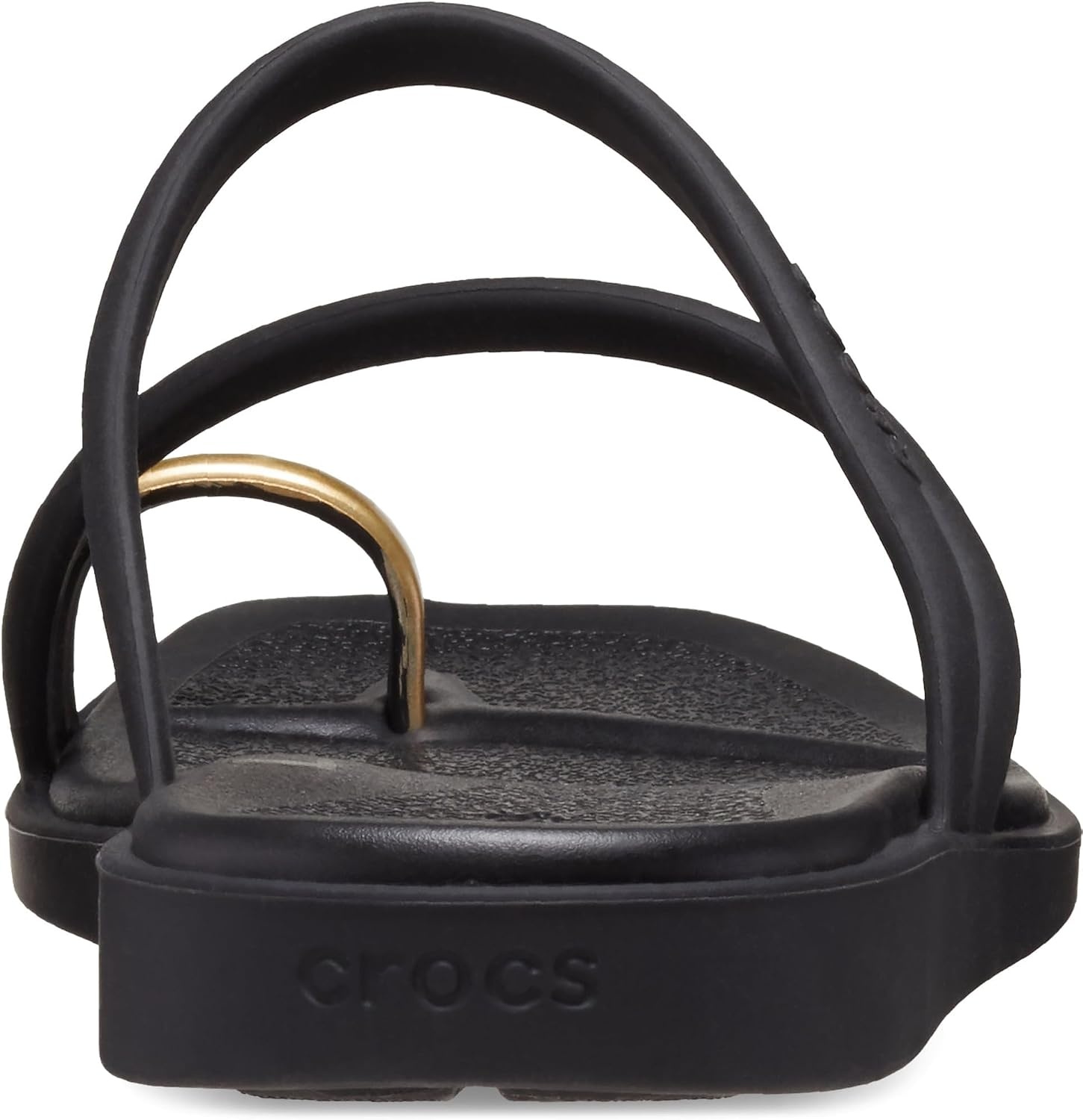 image:imageCrocs Womens Miami Toe Loop Sandals Square Toe Flat Flexible Straps Croslite Foam FootbedMetallic Black
