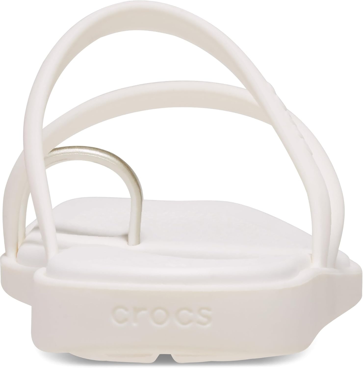 image:imageCrocs Womens Miami Toe Loop Sandals Square Toe Flat Flexible Straps Croslite Foam FootbedMetallic Chalk