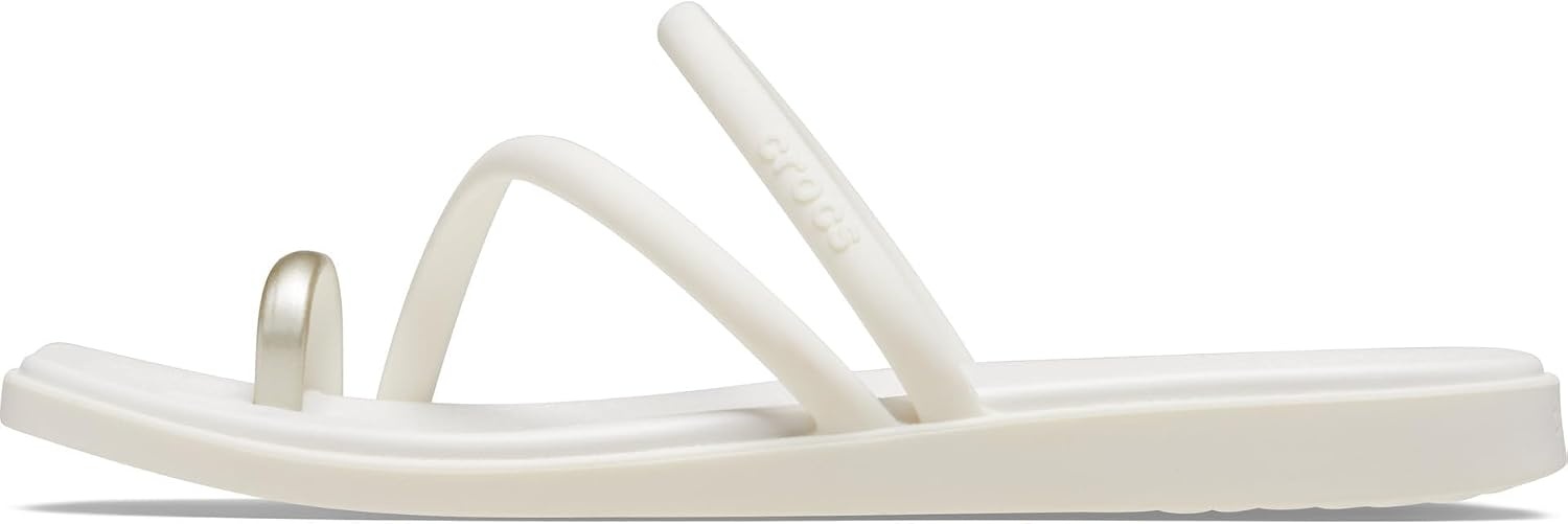 image:imageCrocs Womens Miami Toe Loop Sandals Square Toe Flat Flexible Straps Croslite Foam FootbedMetallic Chalk