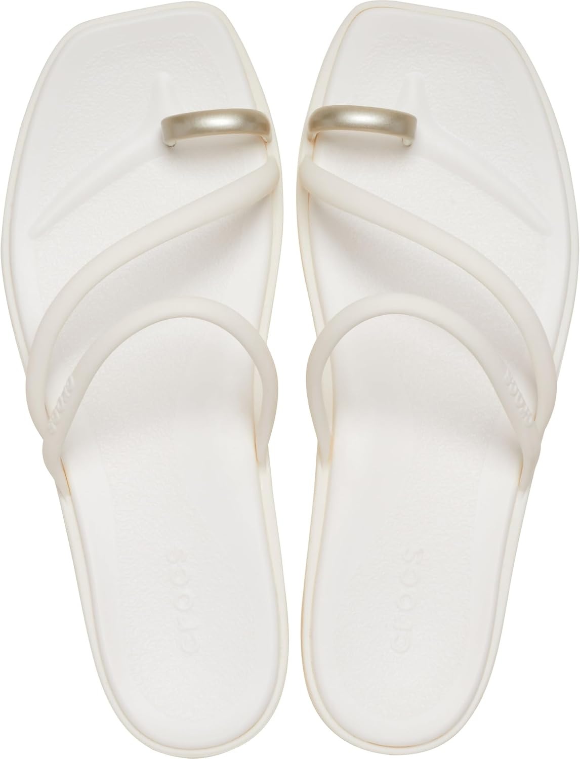 image:imageCrocs Womens Miami Toe Loop Sandals Square Toe Flat Flexible Straps Croslite Foam FootbedMetallic Chalk
