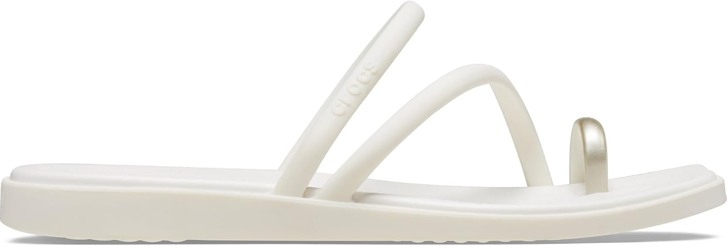 image:imageCrocs Womens Miami Toe Loop Sandals Square Toe Flat Flexible Straps Croslite Foam FootbedMetallic Chalk