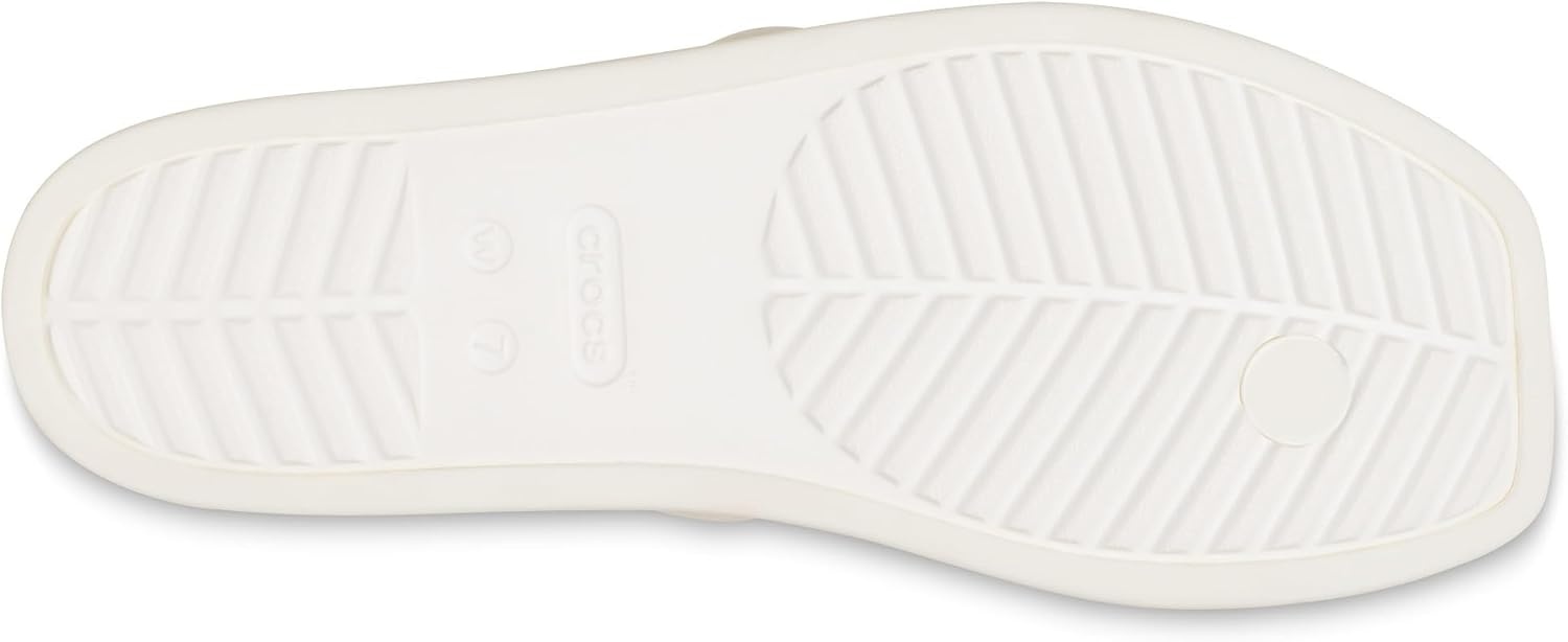 image:imageCrocs Womens Miami Toe Loop Sandals Square Toe Flat Flexible Straps Croslite Foam FootbedMetallic Chalk