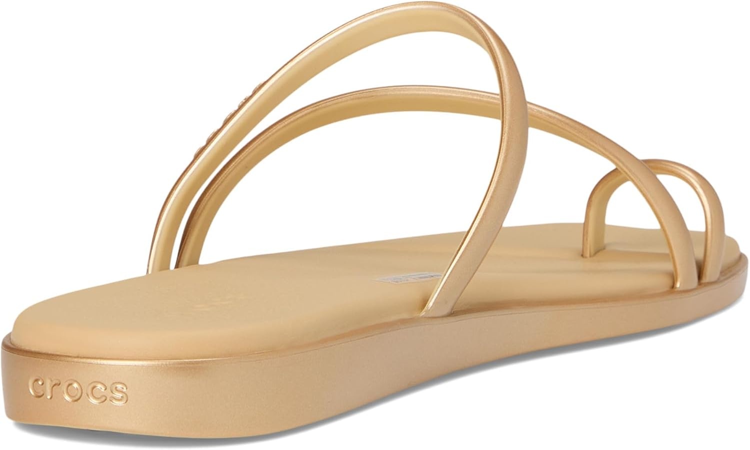 image:imageCrocs Womens Miami Toe Loop Sandals Square Toe Flat Flexible Straps Croslite Foam FootbedMetallic Gold