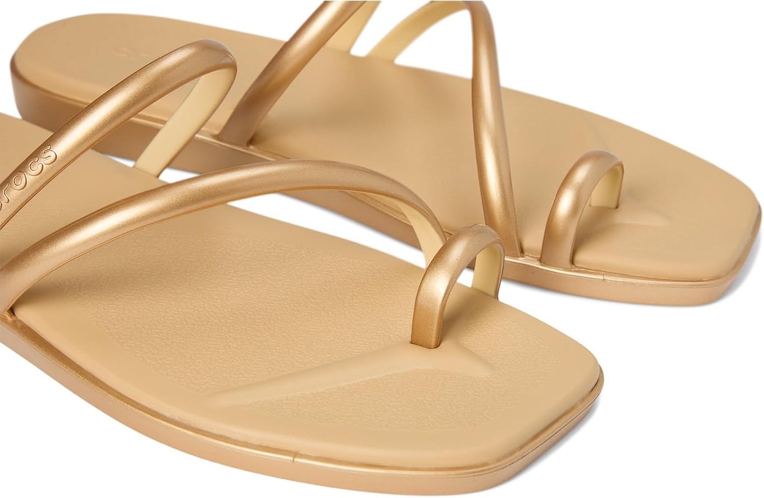 image:imageCrocs Womens Miami Toe Loop Sandals Square Toe Flat Flexible Straps Croslite Foam FootbedMetallic Gold